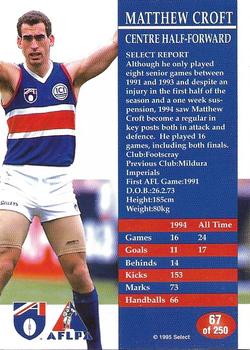 1995 Select AFL #67 Matthew Croft Back